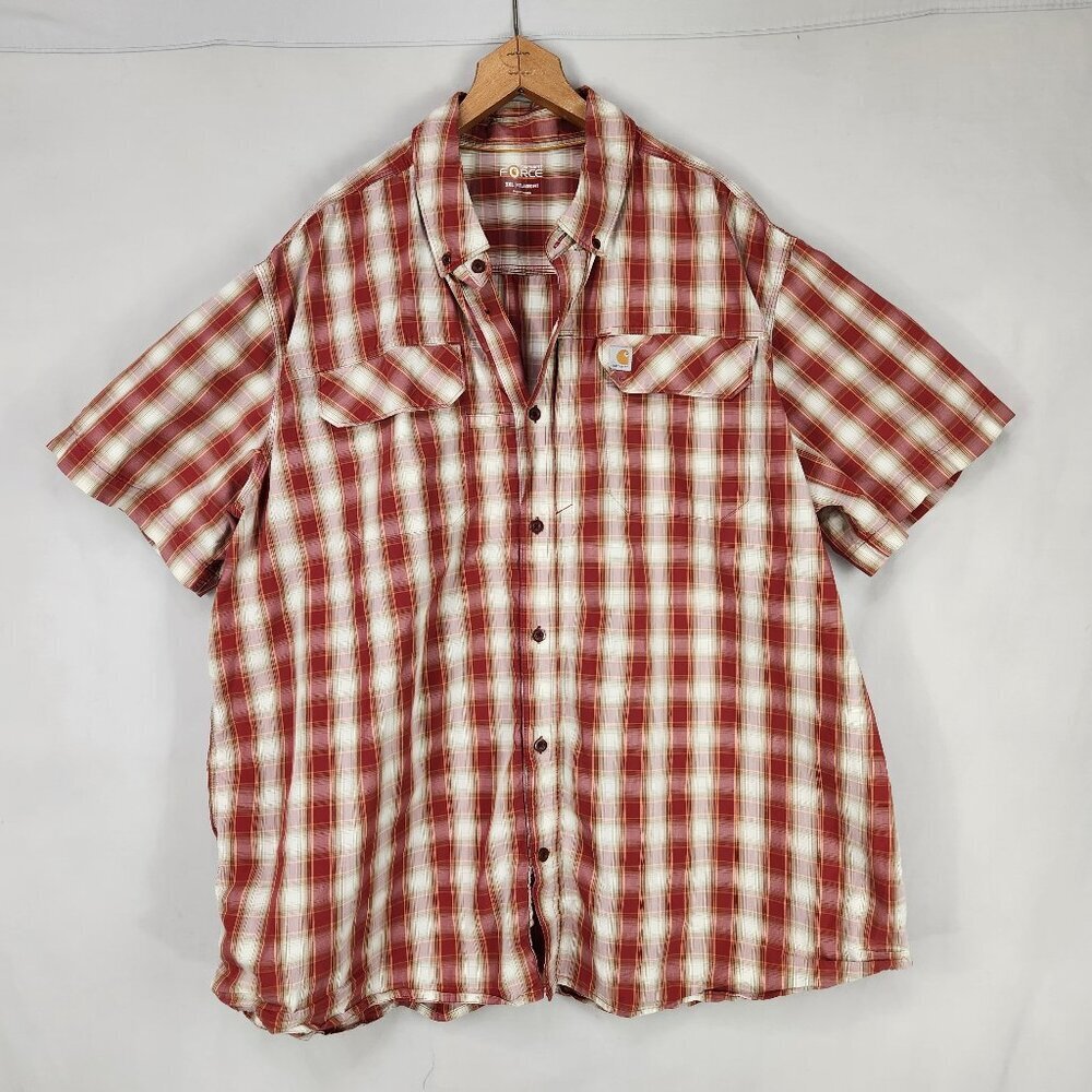 Carhartt Force Relaxed Fit Button Down Shirt Men's 3XL Red Plaid Short Sleeve